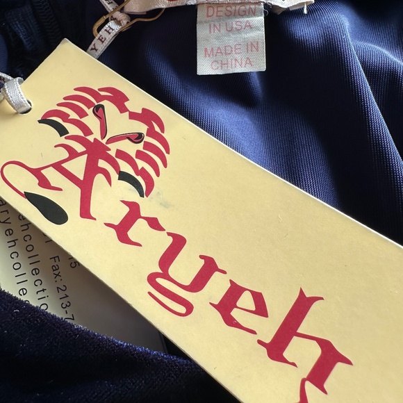 NWTAryeh Dark Blue Velvet Keyhole Dress Sz S Poly/Spandex Flare Sleeve Zip Back - Picture 6 of 10